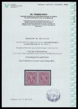 Preview: BIZONE_1945_PLATTENFEHLER_Nr_30cAz_F64_postfrisch_Bild2