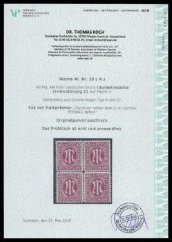 Preview: BIZONE_1945_PLATTENFEHLER_Nr_30cAz_F24_postfrisch_Bild2