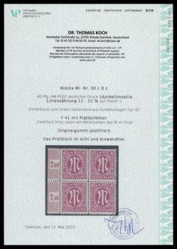 Preview: BIZONE_1945_PLATTENFEHLER_Nr_30cBz_F41_postfrisch_Bild2