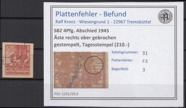 SBZ_1946_PLATTENFEHLER_Nr_31_F3_gestempelt_Bild1