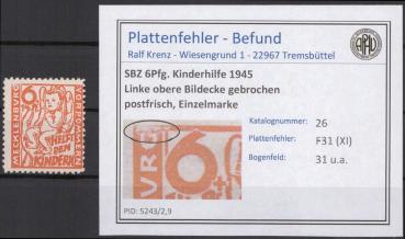 SBZ_1945_PLATTENFEHLER_Nr_26_XI_postfrisch_Bild1