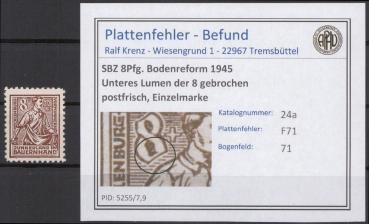 SBZ_1945_PLATTENFEHLER_Nr_24a_F71_postfrisch_Bild1