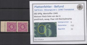 SBZ_1945_PLATTENFEHLER_Nr_9_F32_postfrisch_Bild1