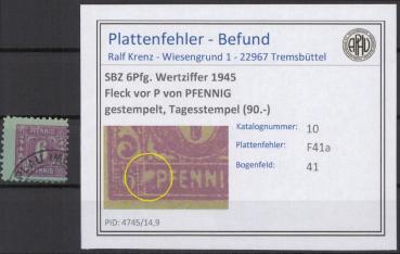 SBZ_1945_PLATTENFEHLER_Nr_10_F41a_gestempelt_Bild1