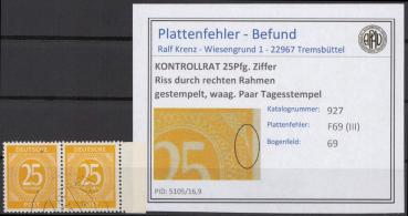 KONTROLLRAT_1945_PLATTENFEHLER_Nr_927_III_gestempelt_Bild1