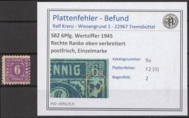 SBZ_1945_PLATTENFEHLER_Nr_9a_II_postfrisch_Bild1