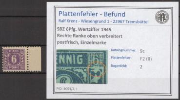 SBZ_1945_PLATTENFEHLER_Nr_9c_II_postfrisch_Bild1