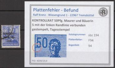 SBZ_1945_PLATTENFEHLER_Nr_194_F94_gestempelt_Bild1