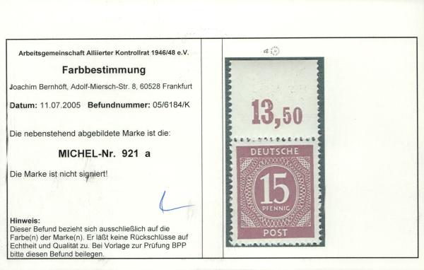 KONTROLLRAT_1946_Nr_921a_postfrisch_Bild2