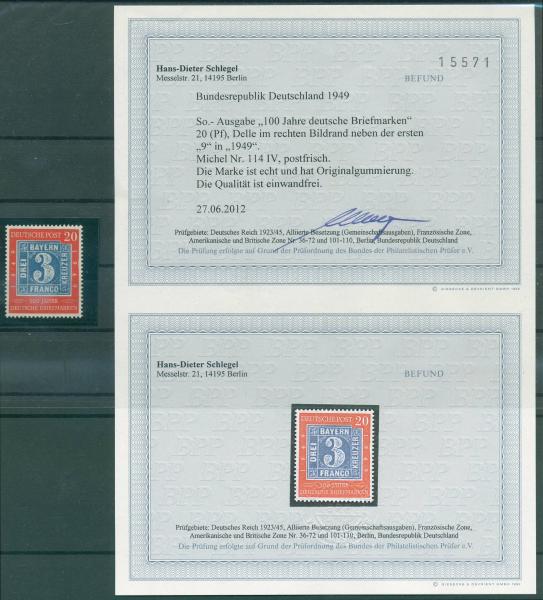 BUND_1949_PLATTENFEHLER_Nr_114_IV_postfrisch_Bild1