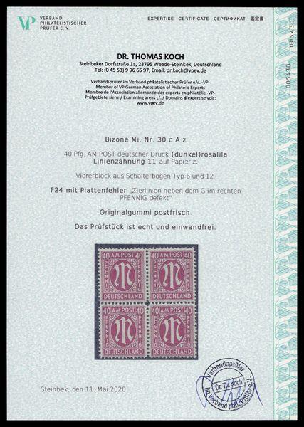 BIZONE_1945_PLATTENFEHLER_Nr_30cAz_F24_postfrisch_Bild2