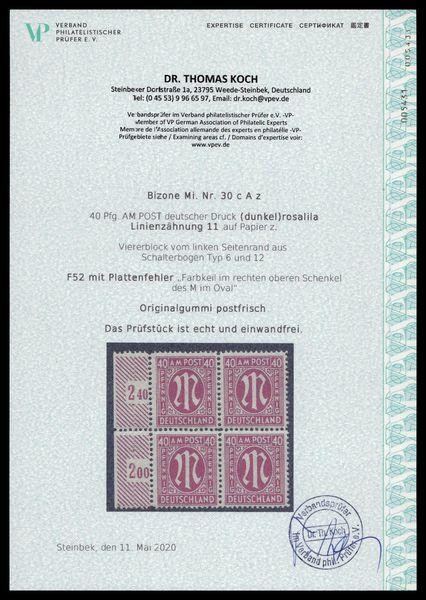 BIZONE_1945_PLATTENFEHLER_Nr_30cAz_F52_postfrisch_Bild2