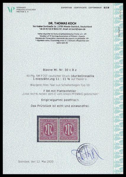 BIZONE_1945_PLATTENFEHLER_Nr_30cBz_F84_postfrisch_Bild2