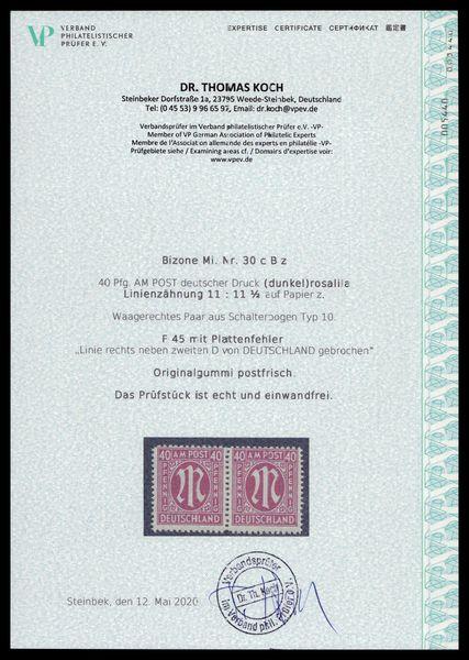 BIZONE_1945_PLATTENFEHLER_Nr_30cBz_F45_postfrisch_Bild2