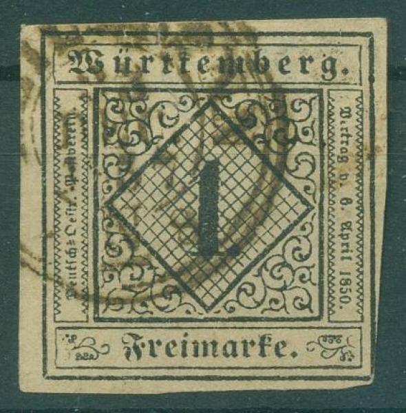 WUeeRTTEMBERG_1851_Nr_1_gestempelt_Bild1