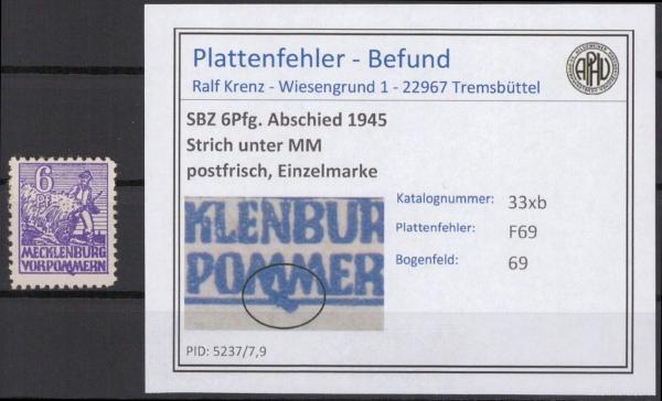 SBZ_1946_PLATTENFEHLER_Nr_33xb_F69_ungebraucht_Bild1
