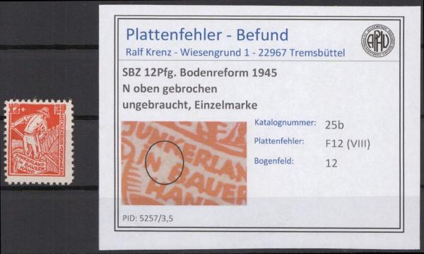 SBZ_1945_PLATTENFEHLER_Nr_25b_VIII_postfrisch_Bild1
