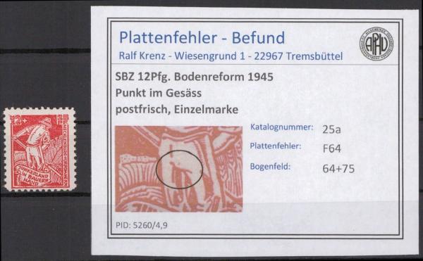 SBZ_1945_PLATTENFEHLER_Nr_25a_F64_postfrisch_Bild1
