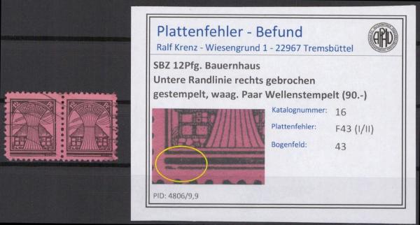 SBZ_1945_PLATTENFEHLER_Nr_16_I/II_gestempelt_Bild1
