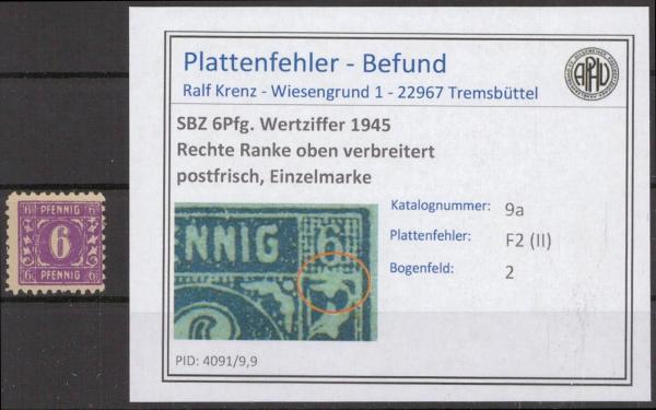 SBZ_1945_PLATTENFEHLER_Nr_9a_II_postfrisch_Bild1
