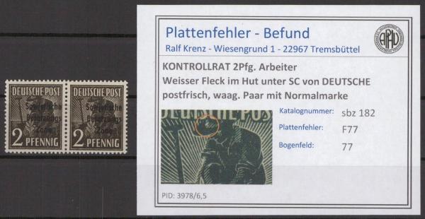 SBZ_1945_PLATTENFEHLER_Nr_182_F77_postfrisch_Bild1