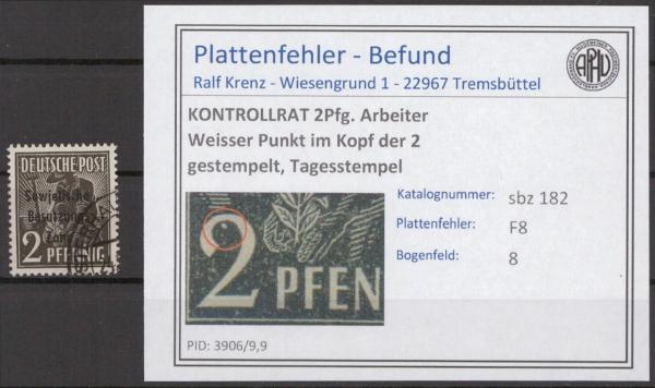 SBZ_1945_PLATTENFEHLER_Nr_182_F8_gestempelt_Bild1