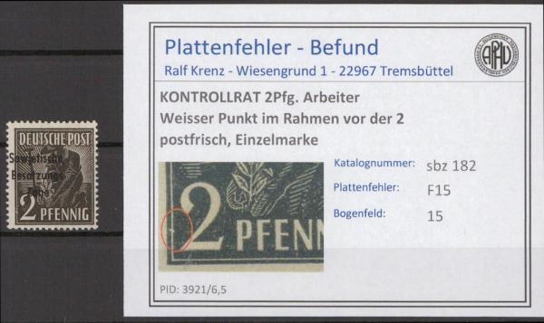 SBZ_1945_PLATTENFEHLER_Nr_182_F15_postfrisch_Bild1