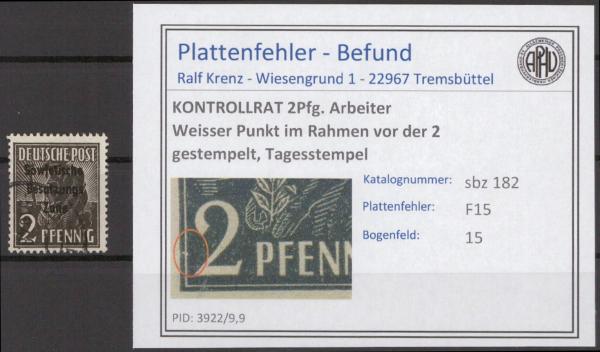 SBZ_1945_PLATTENFEHLER_Nr_182_F15_gestempelt_Bild1