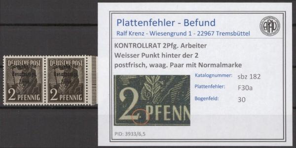 SBZ_1945_PLATTENFEHLER_Nr_182_F30a_postfrisch_Bild1