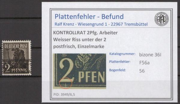 BIZONE_1948_PLATTENFEHLER_Nr_36I_F56a_postfrisch_Bild1