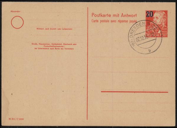DDR_1951_Ganzsache_P43_gestempelt_Bild1