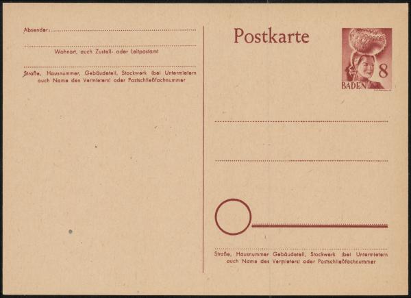 FRZ._ZONE_BADEN_1949_Ganzsache_P1_postfrisch_Bild1