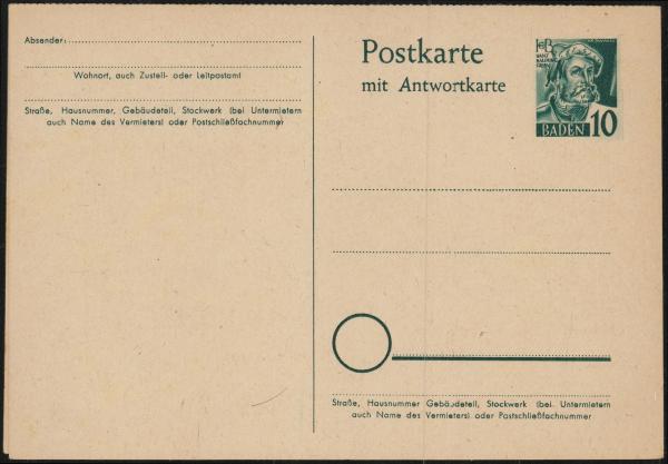 FRZ._ZONE_BADEN_1949_Ganzsache_P5_postfrisch_Bild1