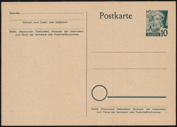 FRZ._ZONE_BADEN_1949_Ganzsache_P2_postfrisch_Bild1