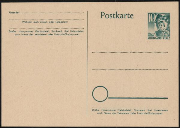 FRZ._ZONE_R._PFALZ_1949_Ganzsache_P2_postfrisch_Bild1