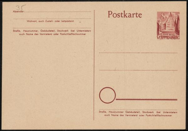 FRZ._ZONE_WUeeRTTEMBERG_1949_Ganzsache_P1_postfrisch_Bild1