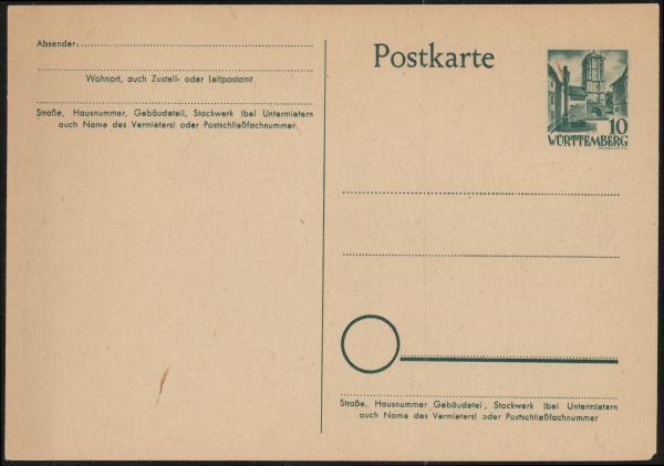FRZ._ZONE_WUeeRTTEMBERG_1949_Ganzsache_P2_postfrisch_Bild1